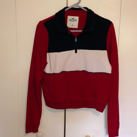 Hollister Tops - Hollister Red, White & Blue Cropped 1/4 Zip